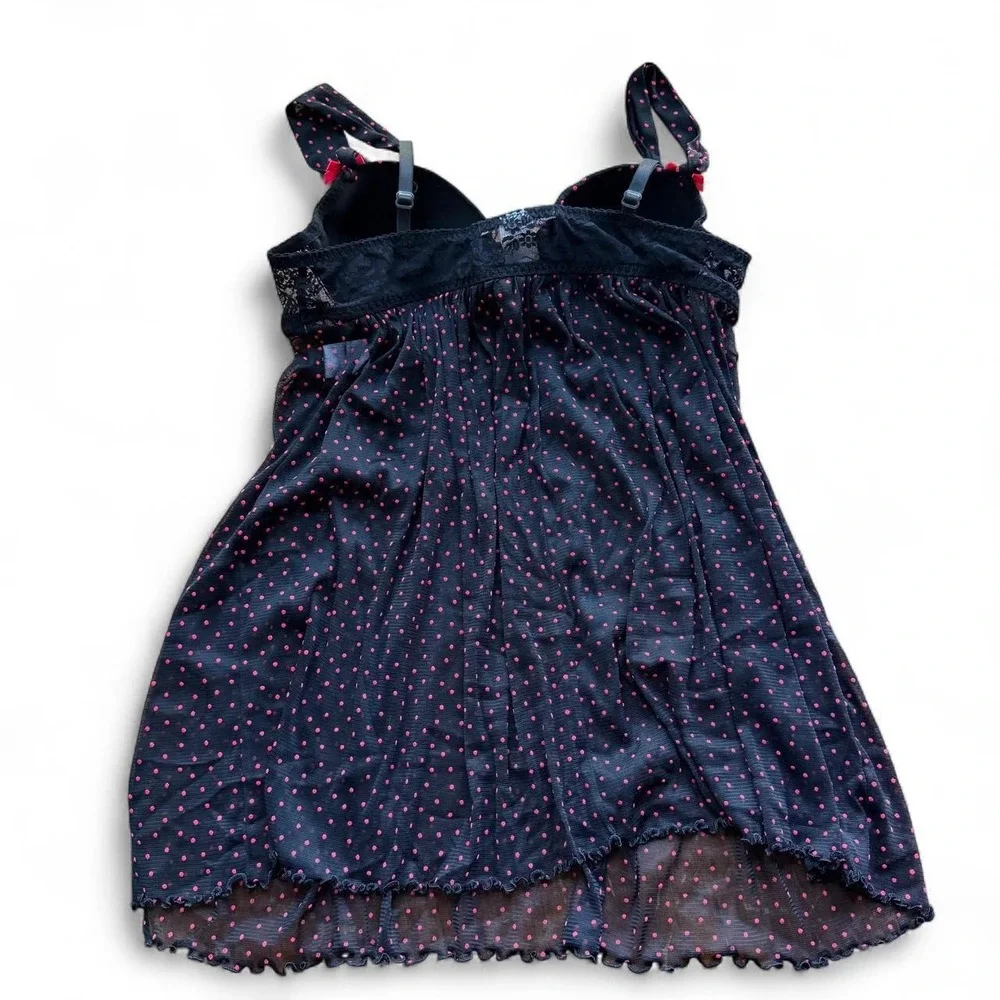 Y2K Linea Donatella Black & pink polka dot babydoll w/ underwire & bow Size M‎